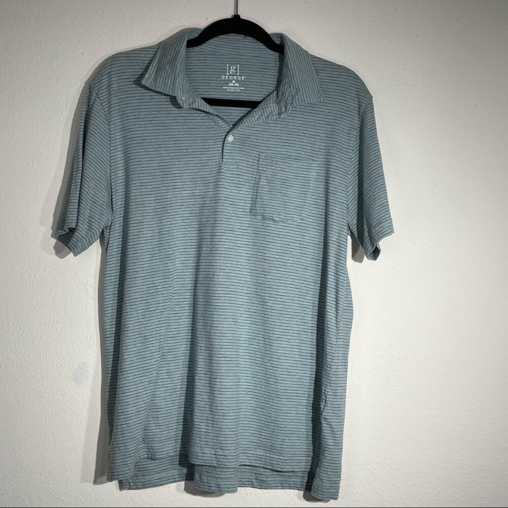 GEORGE Blue Gray Striped Polo Shirt Pocket Size Medium